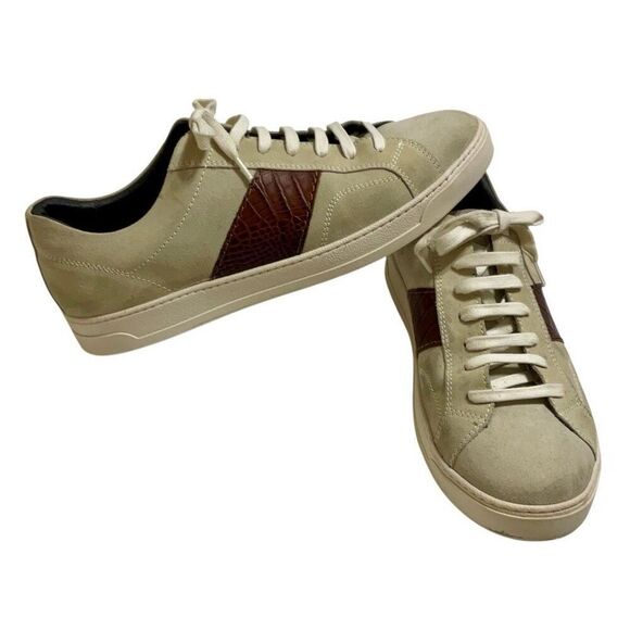 Bruno Magli Justice Men’s Suede Sneakers, Size 13, Tan and Brown Croc with Shoeb - Picture 7 of 16
